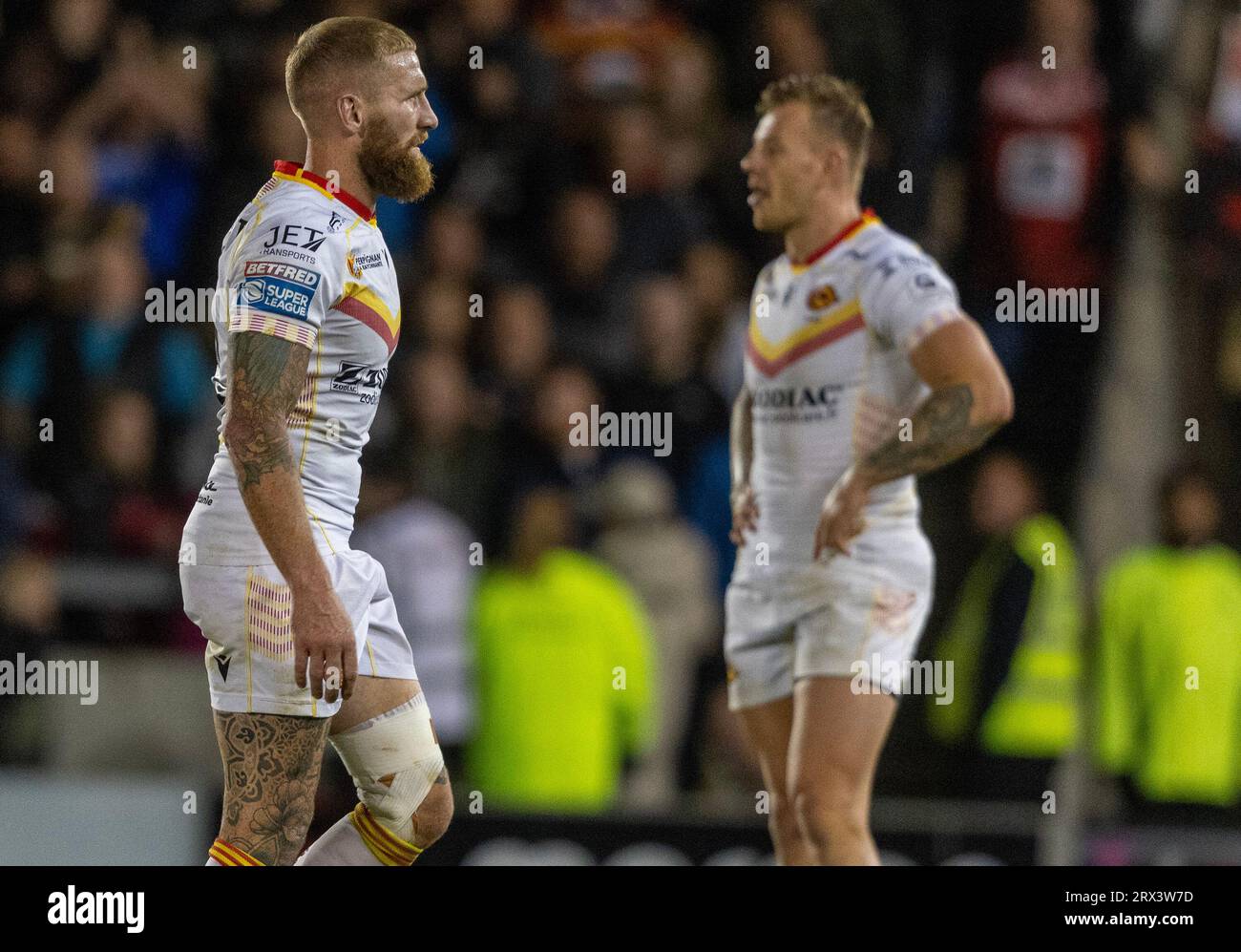 Catalans Dragons' Sam Tomkins walks off after being shown a yellow card during the Betfred Super League match at the AJ Bell Stadium, Salford. Picture date: Friday September 22, 2023. Stock Photo