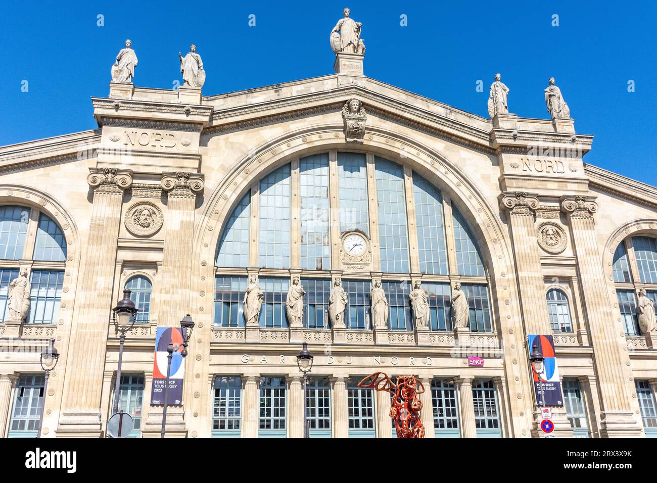 Main facade of Gare du Nord Station, Place Napoléon-III, Paris, Île-de-France, France Stock Photo