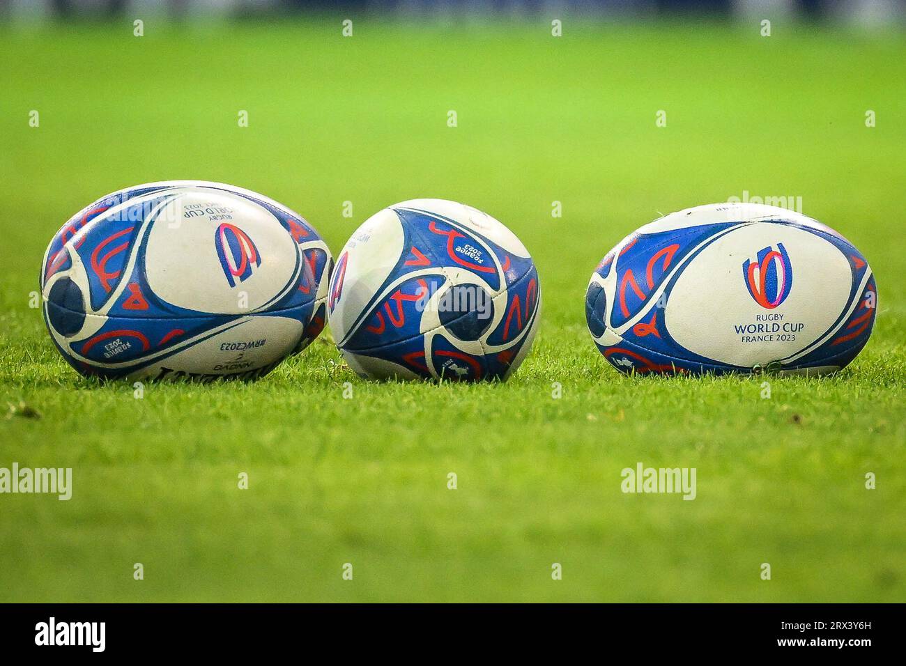 Illustration of the Gilbert match balls during the World Cup 2023, Pool A rugby union match between France and Uruguay on September 14, 2023 at Pierre Mauroy stadium in Villeneuve-d'Ascq near Lille, France - Photo Matthieu Mirville/DPPI Credit: DPPI Media/Alamy Live News Stock Photo