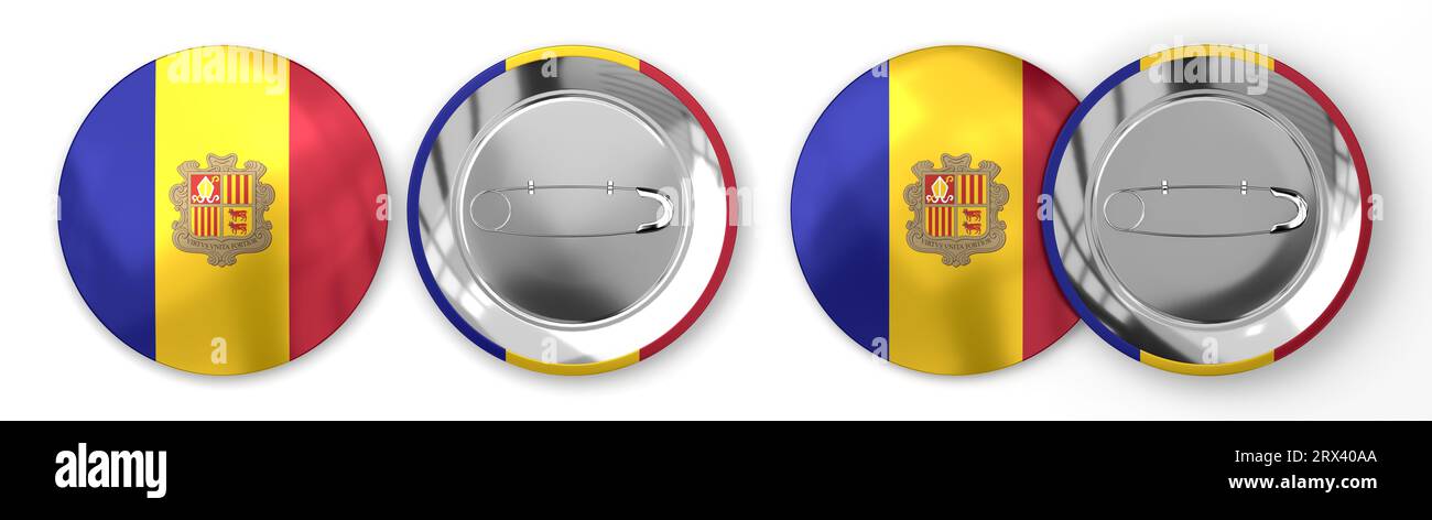 Andorra - round badges with country flag on white background - 3D illustration Stock Photo