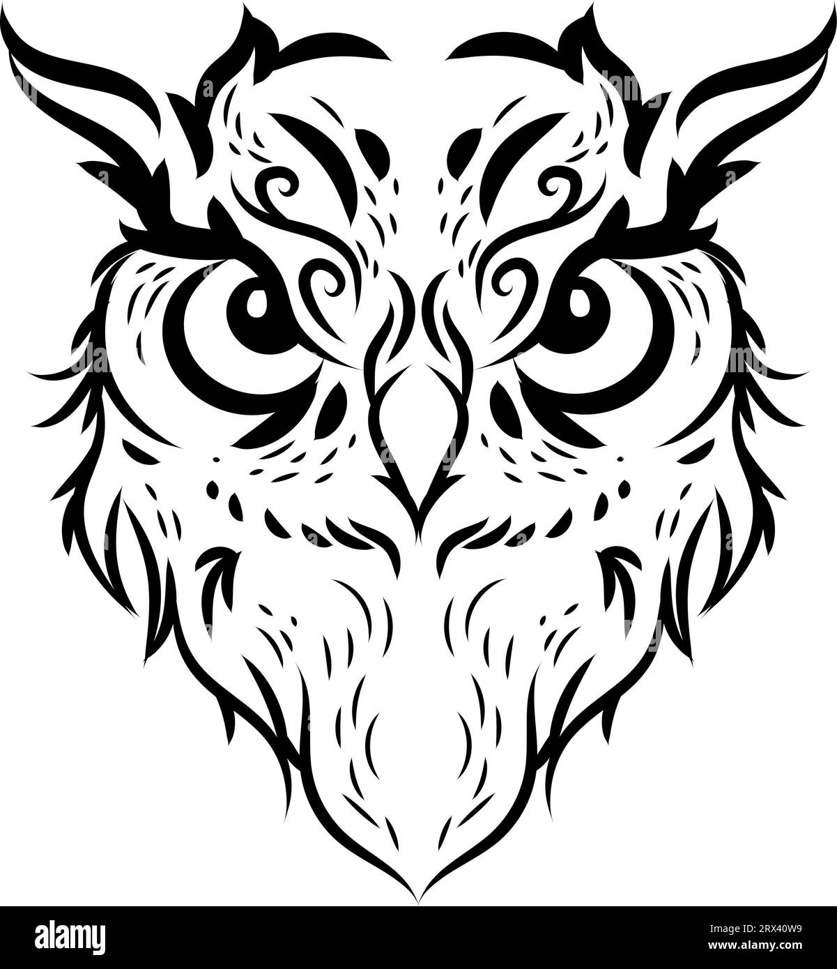 Owl head tattoo , illustration, vector on a white background Stock