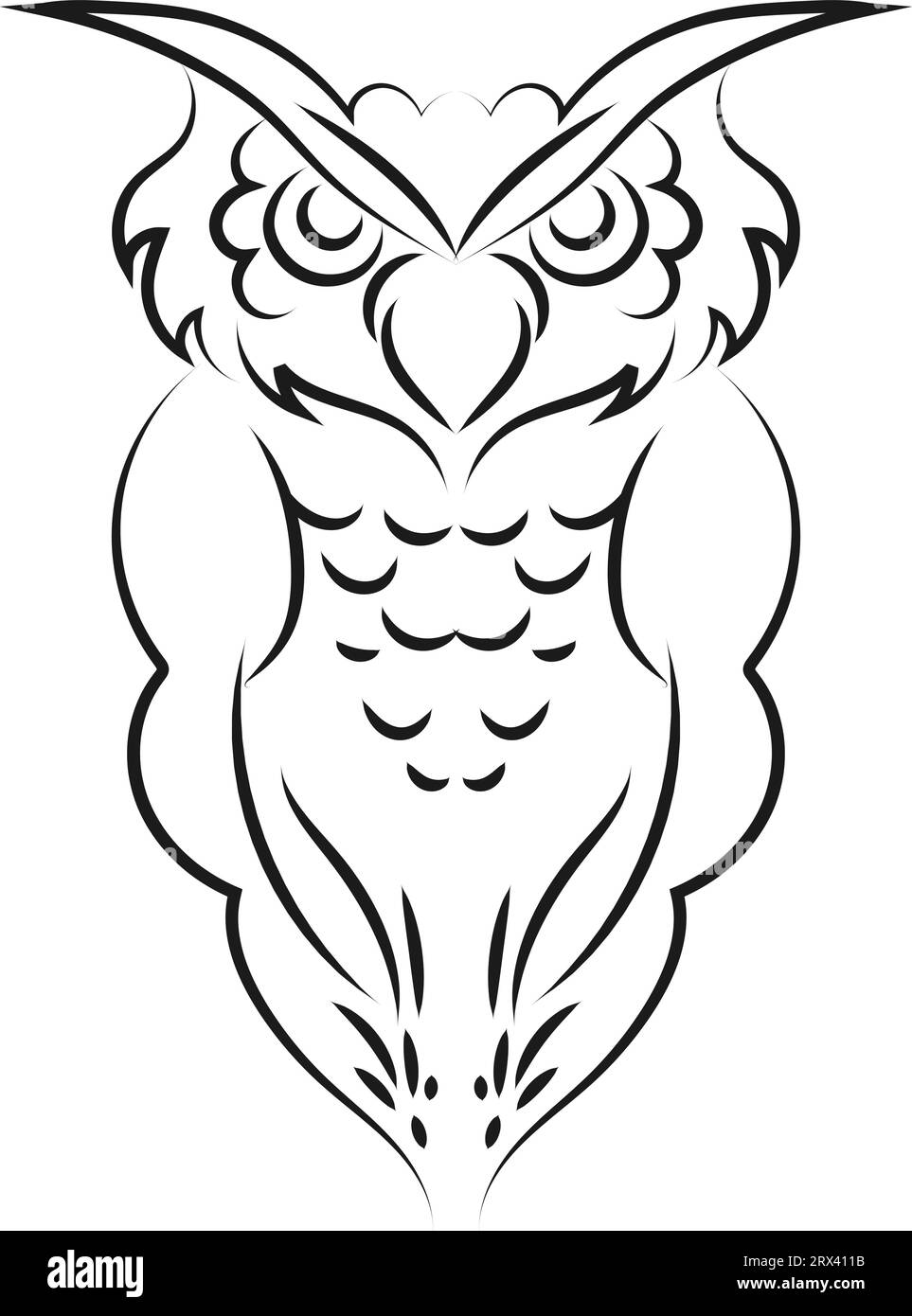 Standing owl tattoo , illustration, vector on a white background. Stock Vector