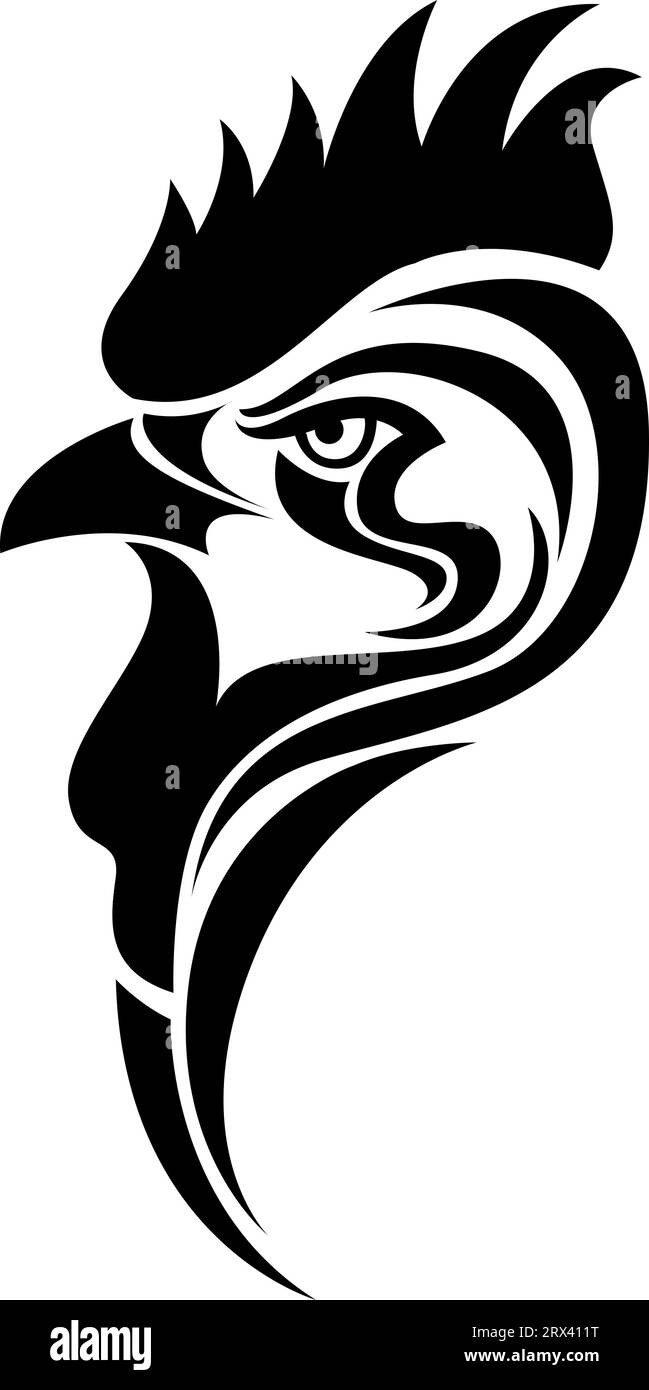 Rooster head tattoo , illustration, vector on a white background. Stock Vector