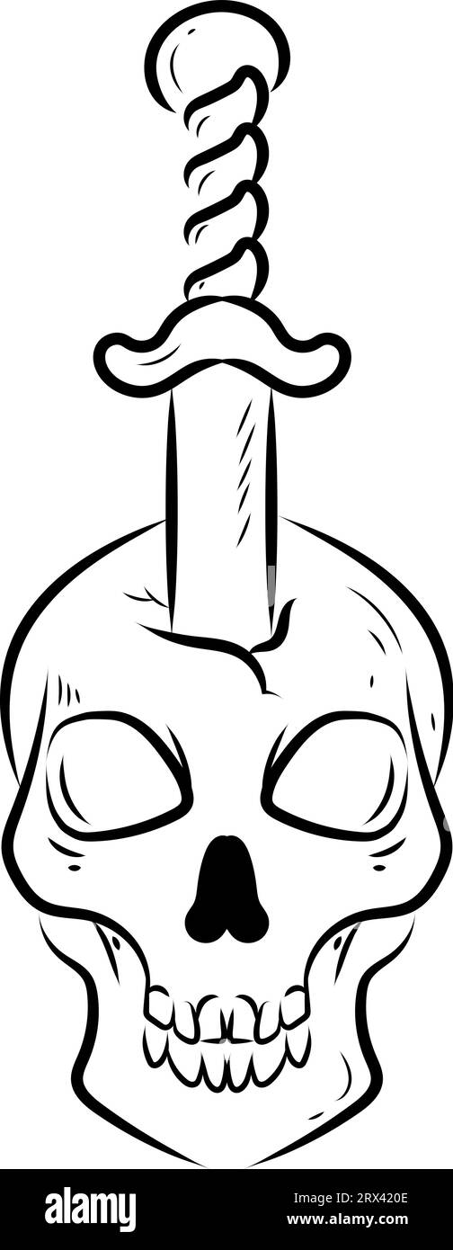Sword in skull tattoo , illustration, vector on a white background ...