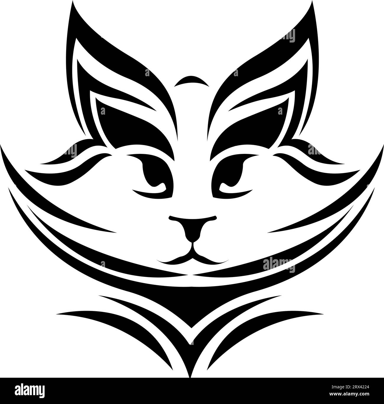 Furry cat head tattoo, tattoo illustration, vector on a white