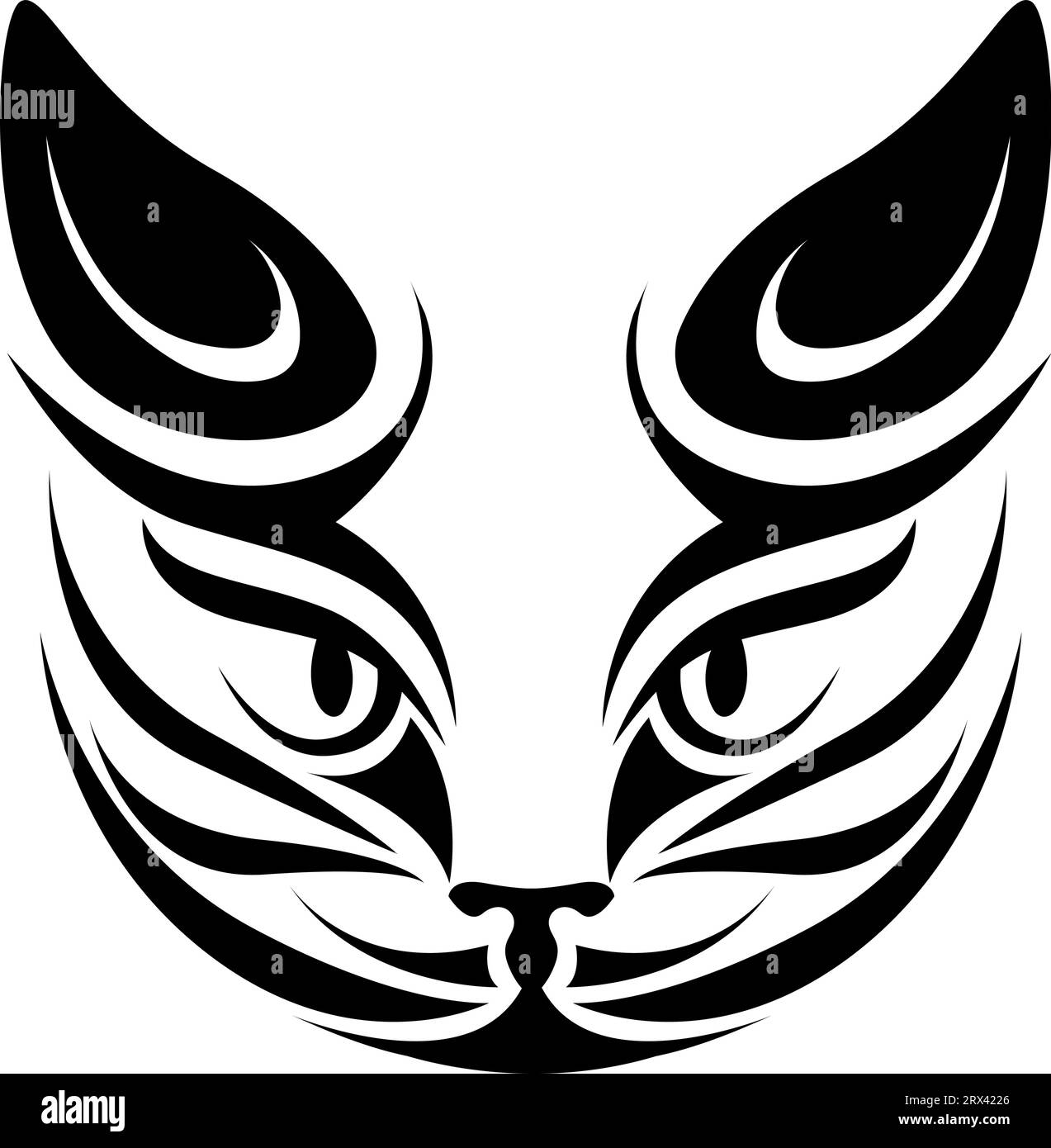 Tribal cat head tattoo, tattoo illustration, vector on a white background. Stock Vector