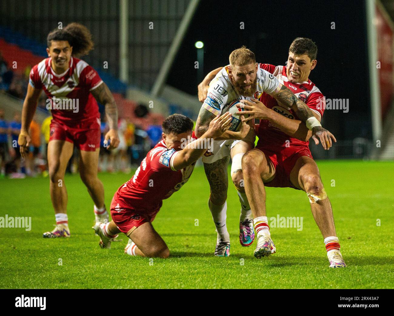 Catalans Dragons' Sam Tomkins scores a try during the Betfred Super League match at the AJ Bell Stadium, Salford. Picture date: Friday September 22, 2023. Stock Photo