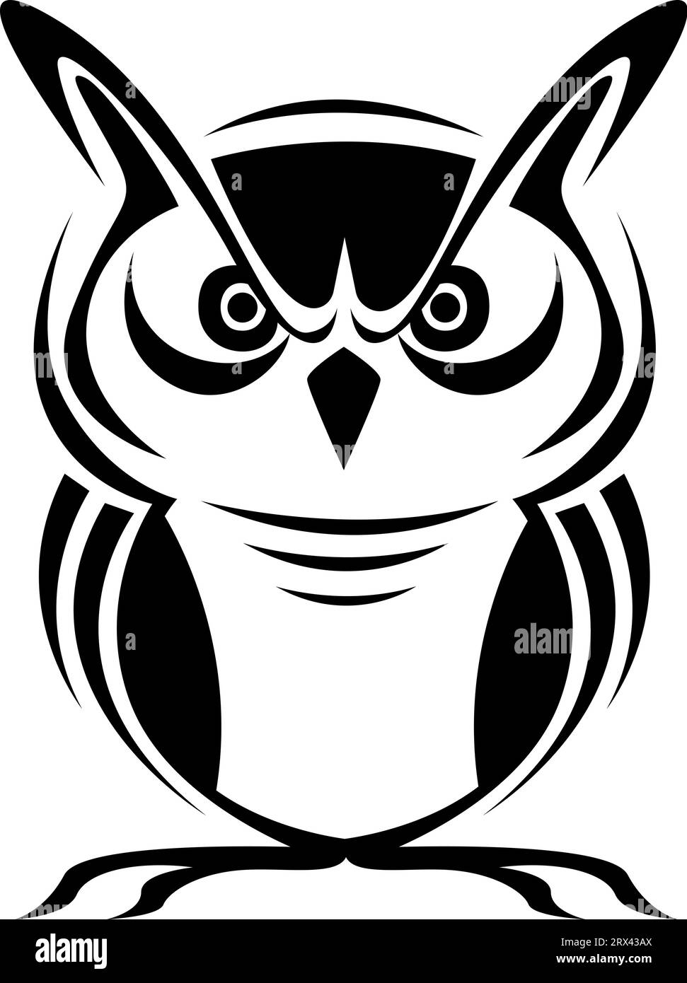 Tribal owl bird tattoo, tattoo illustration, vector on a white background. Stock Vector