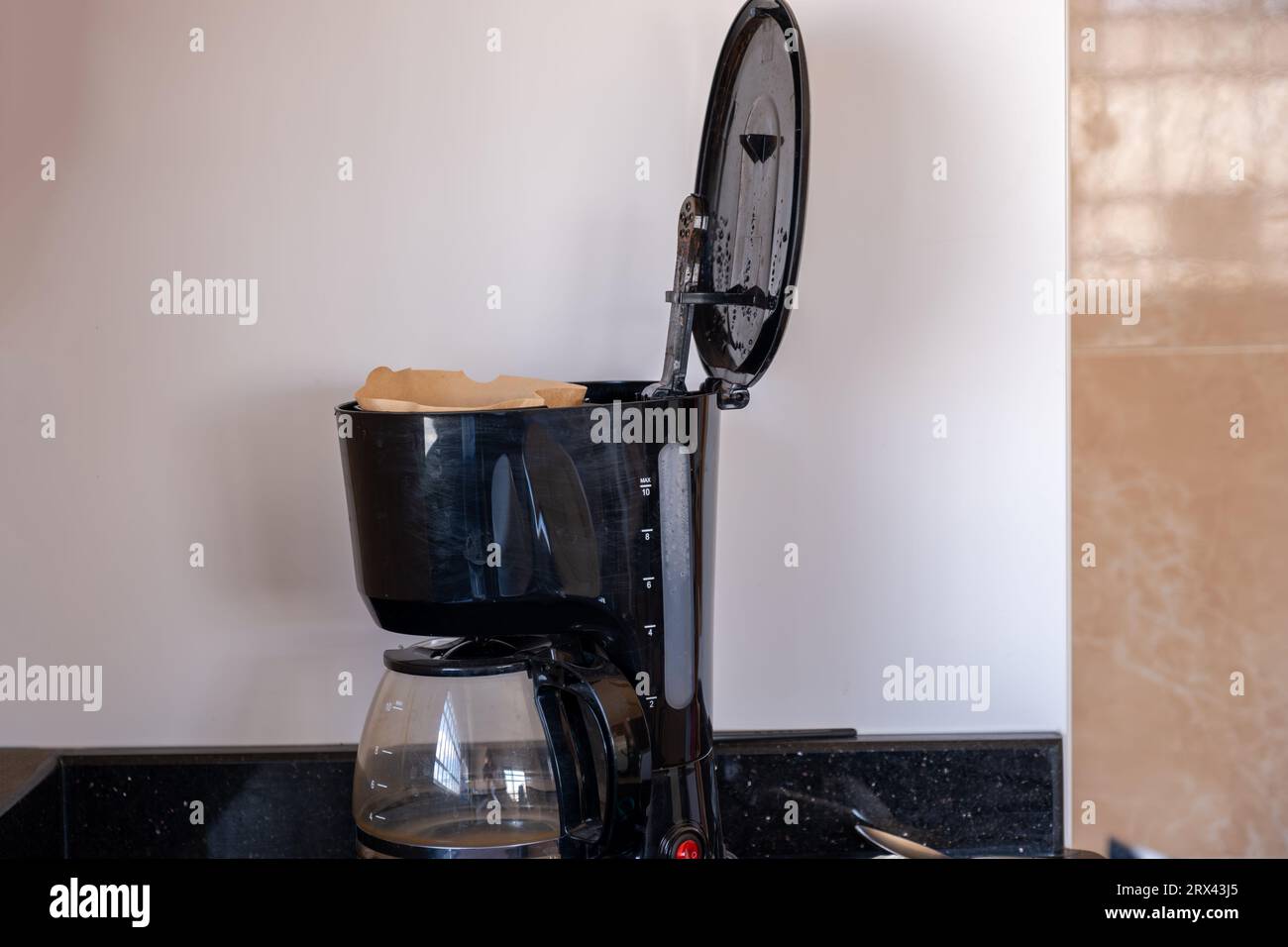 American coffee machine with white background while working Stock Photo