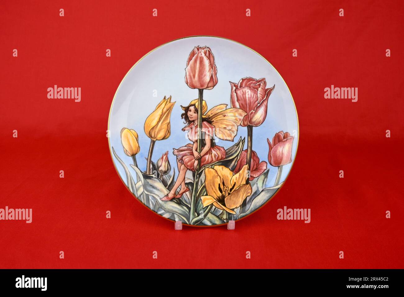 Fine bone china 'The Tulip Fairy' plate from the Festival of Flower Fairies Collection by Cicely Mary Border. Stock Photo