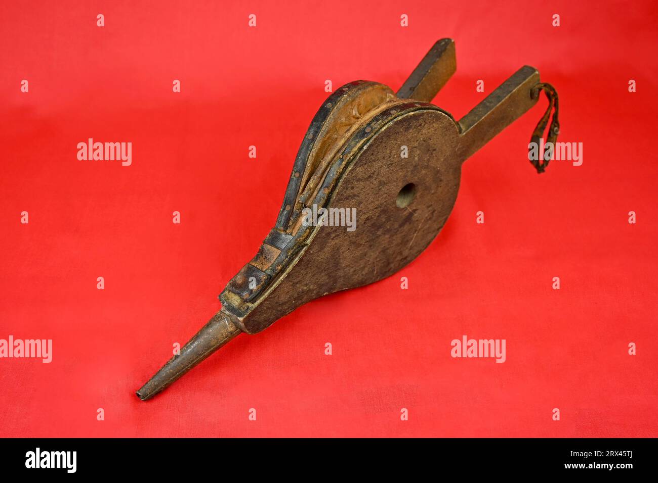 Small vintage wood and leather bellows Stock Photo Alamy