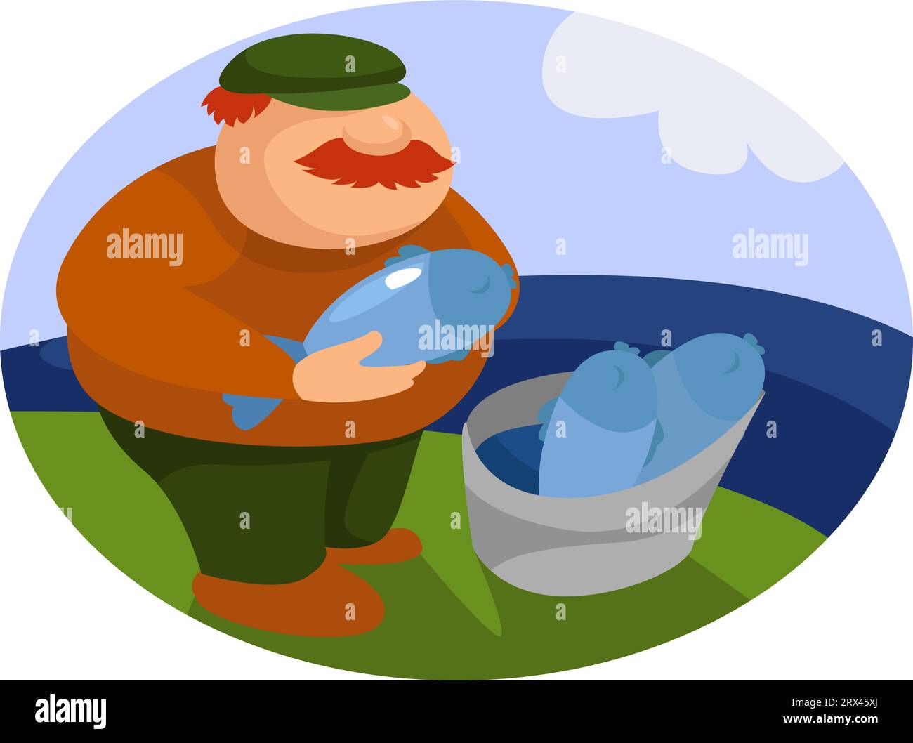 Old fisherman, illustration, vector on a white background. Stock Vector