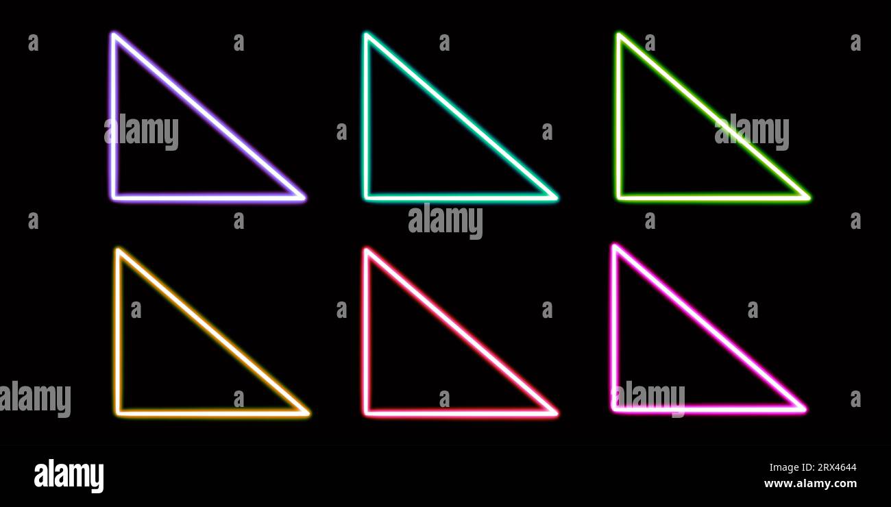 set triangle glowing desktop icon, neon triangle sticker, neon figure ...