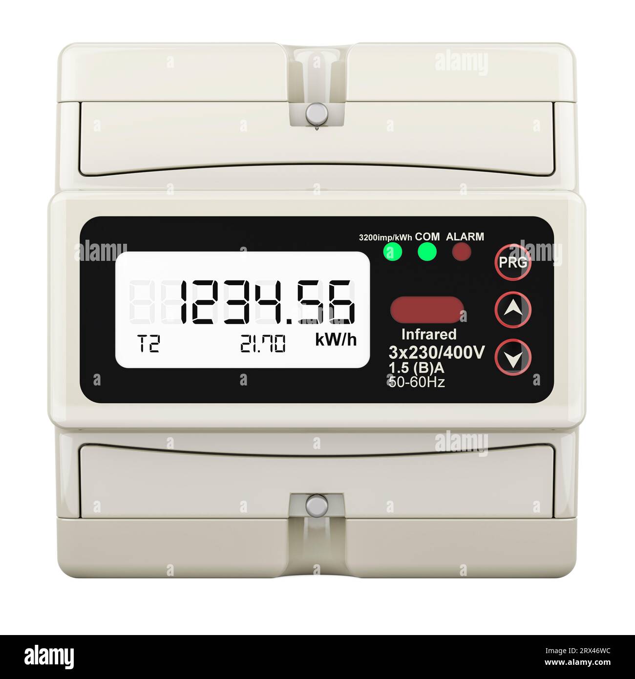 Electric Meter, KWh Meter, electricity meter, energy meter, or kilowatt-hour meter isolated on white background Stock Photo