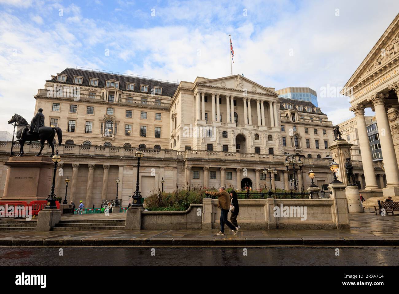 The Bank of England, Bank Junction, adjacent to The Royal Exchange in the City of London. Stock Photo
