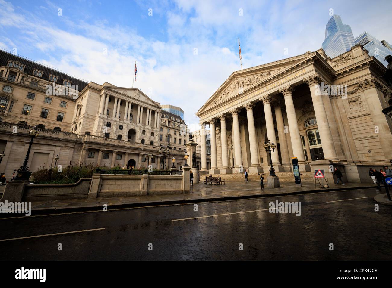 The Bank of England, Bank Junction, adjacent to The Royal Exchange in the City of London. Stock Photo