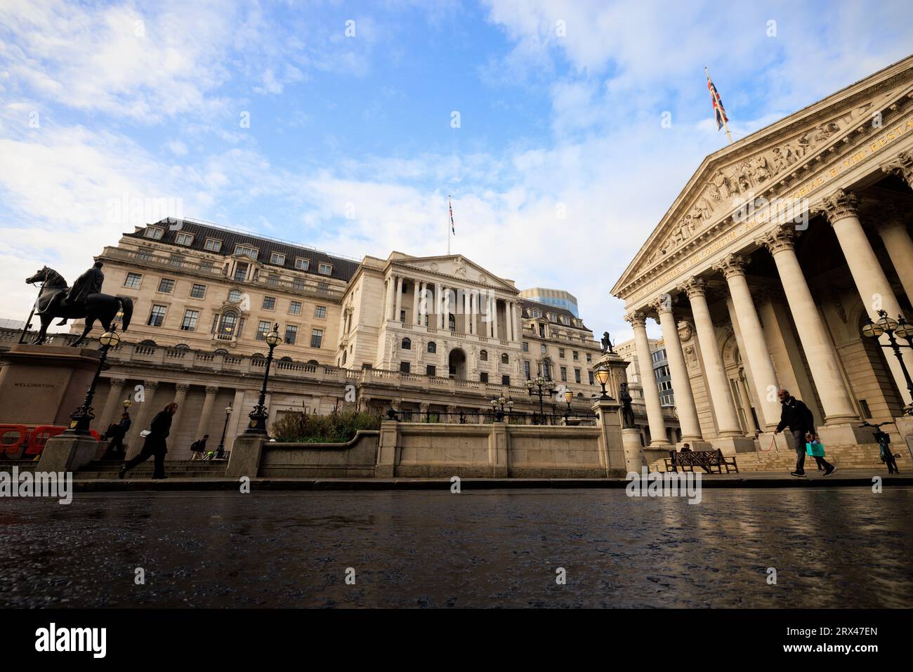 The Bank of England, Bank Junction, adjacent to The Royal Exchange in the City of London. Stock Photo