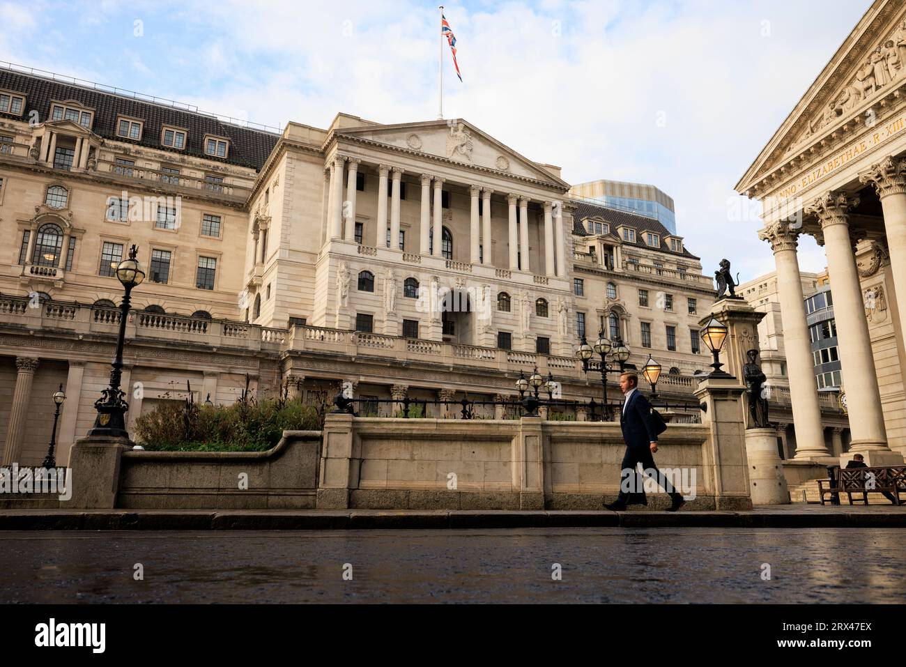The Bank of England, Bank Junction, adjacent to The Royal Exchange in the City of London. Stock Photo
