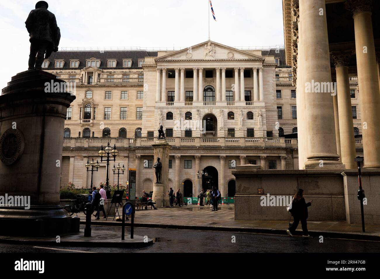 The Bank of England, Bank Junction, adjacent to The Royal Exchange in the City of London. Stock Photo
