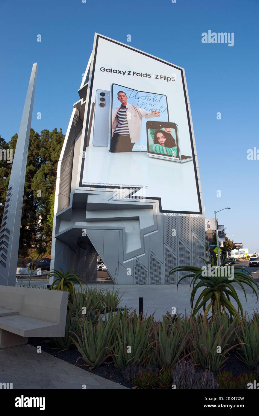 Giant digital billboard display by Orange Barrel Media on the Sunset Strip in Los Angeles, CA Stock Photo