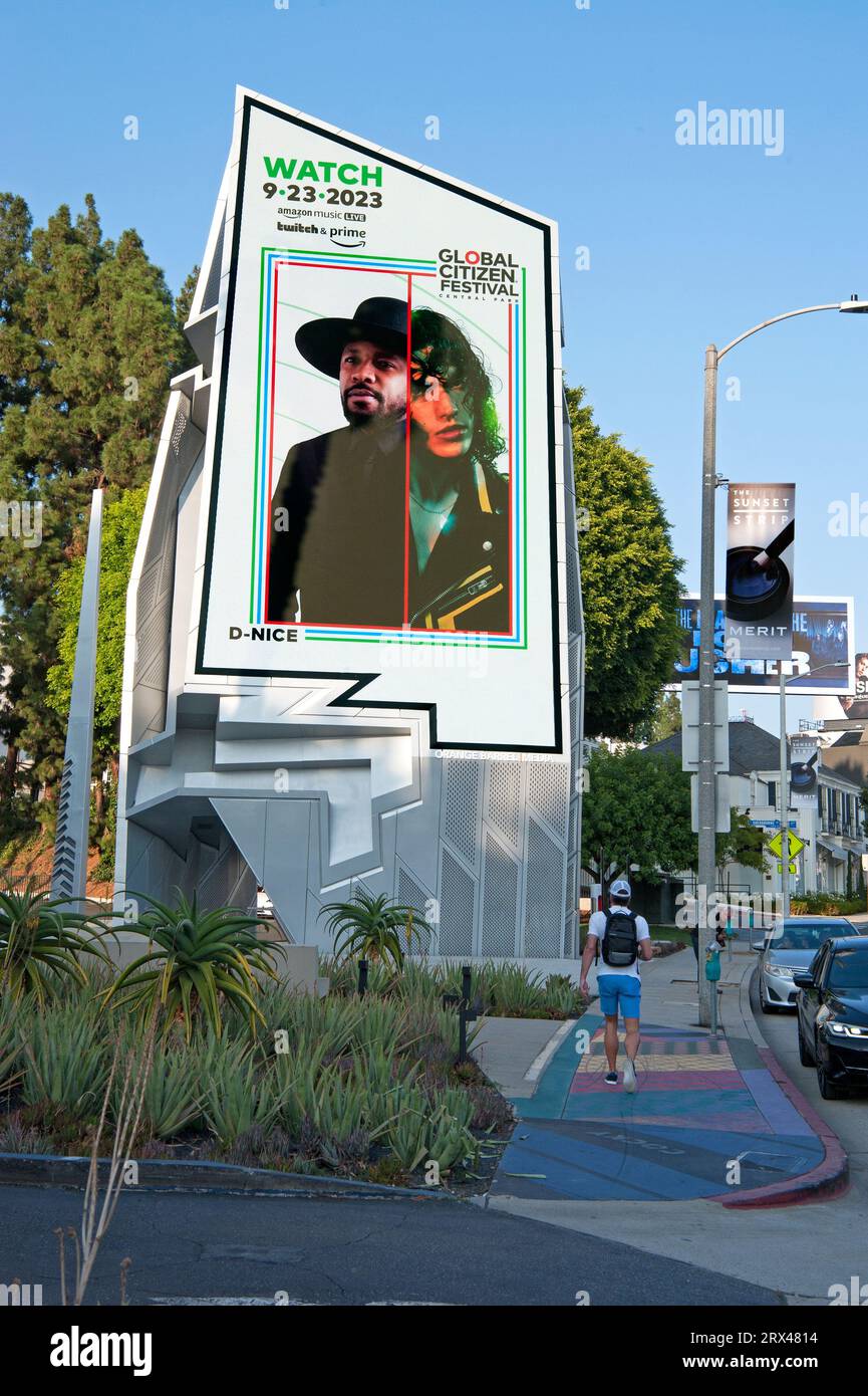 D-Nice  on digital billboard for Global Citizen Festival on the Sunset Strip, Loa Angeles, CA, Stock Photo