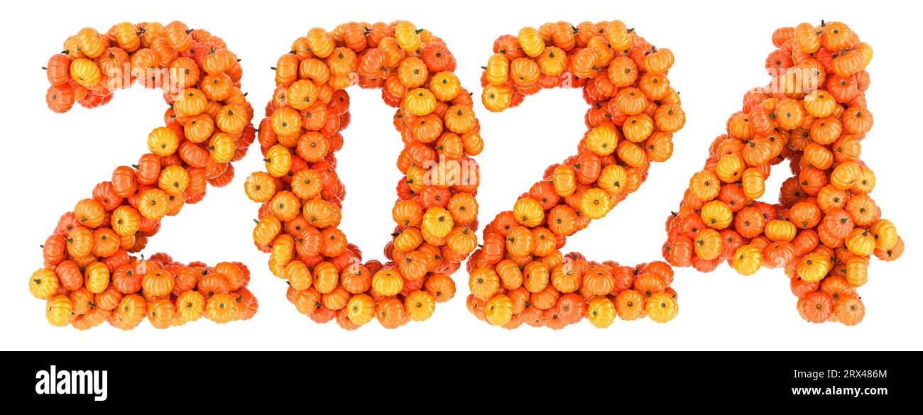 Halloween 2025 concept. 2025 from pumpkins, 3D rendering isolated on