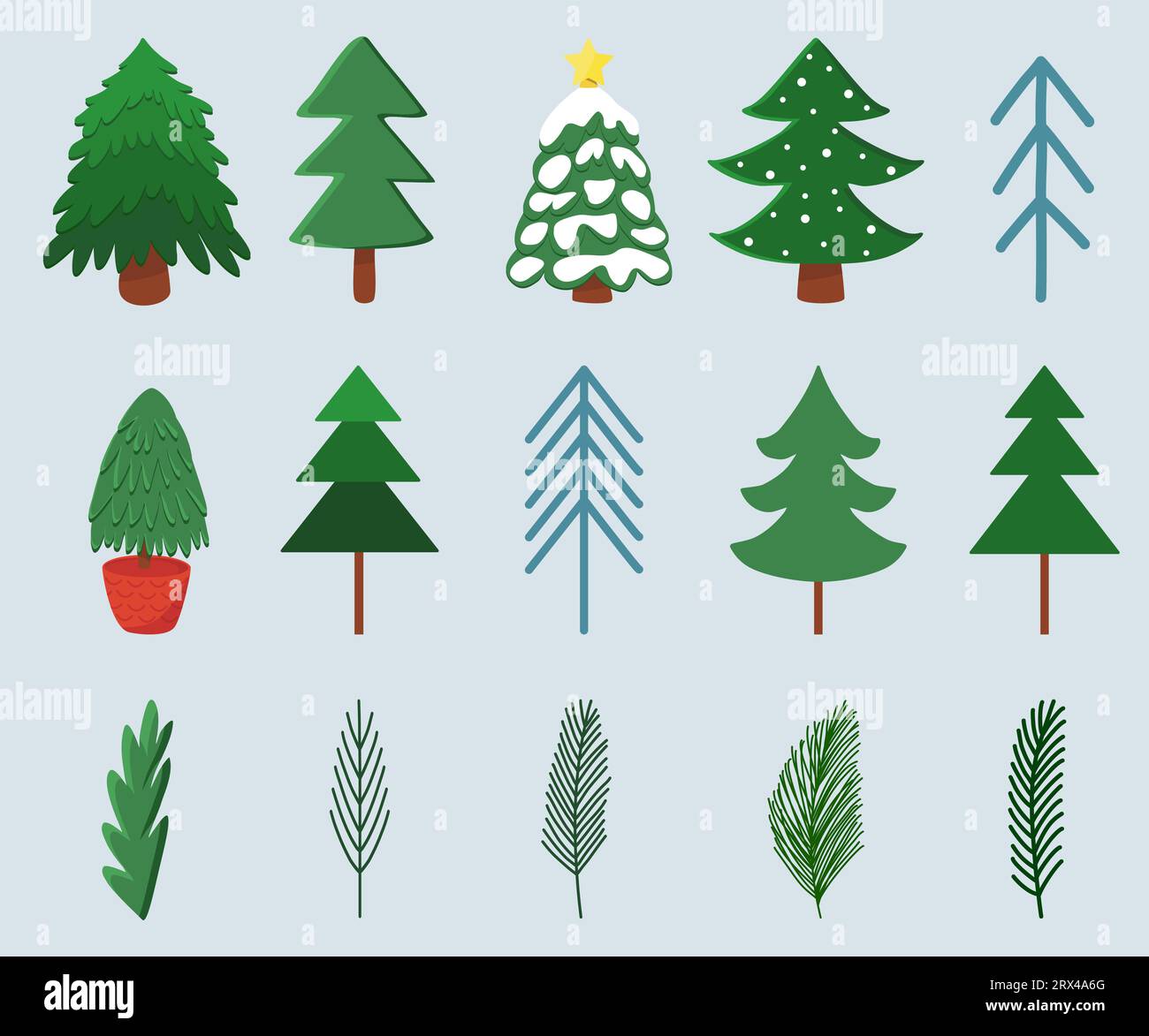 Different christmas tree branches set. Christmas elements tree clipart  Stock Vector