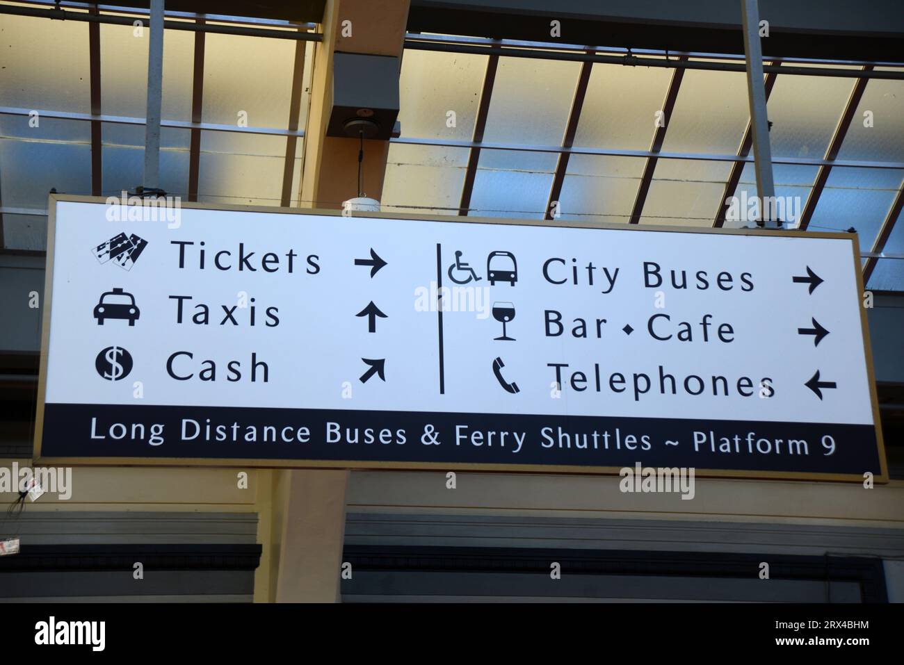 Signage at Wellington Train Station, New Zealand Stock Photo
