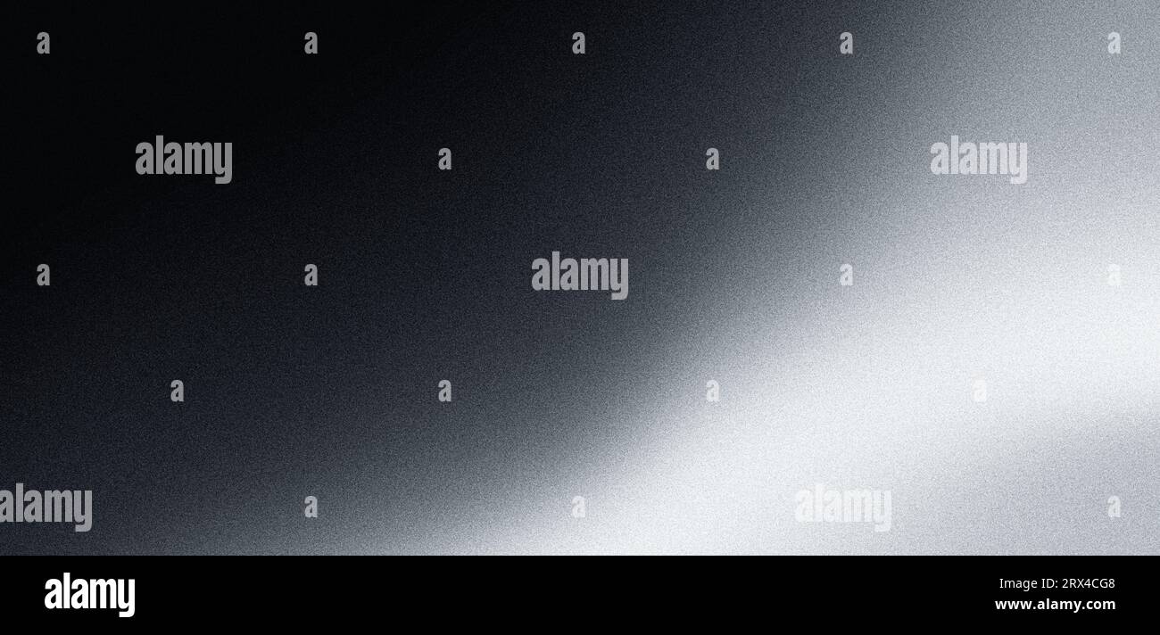Grainy gradient background dark black white gray monochrome noise texture website header backdrop design Stock Photo