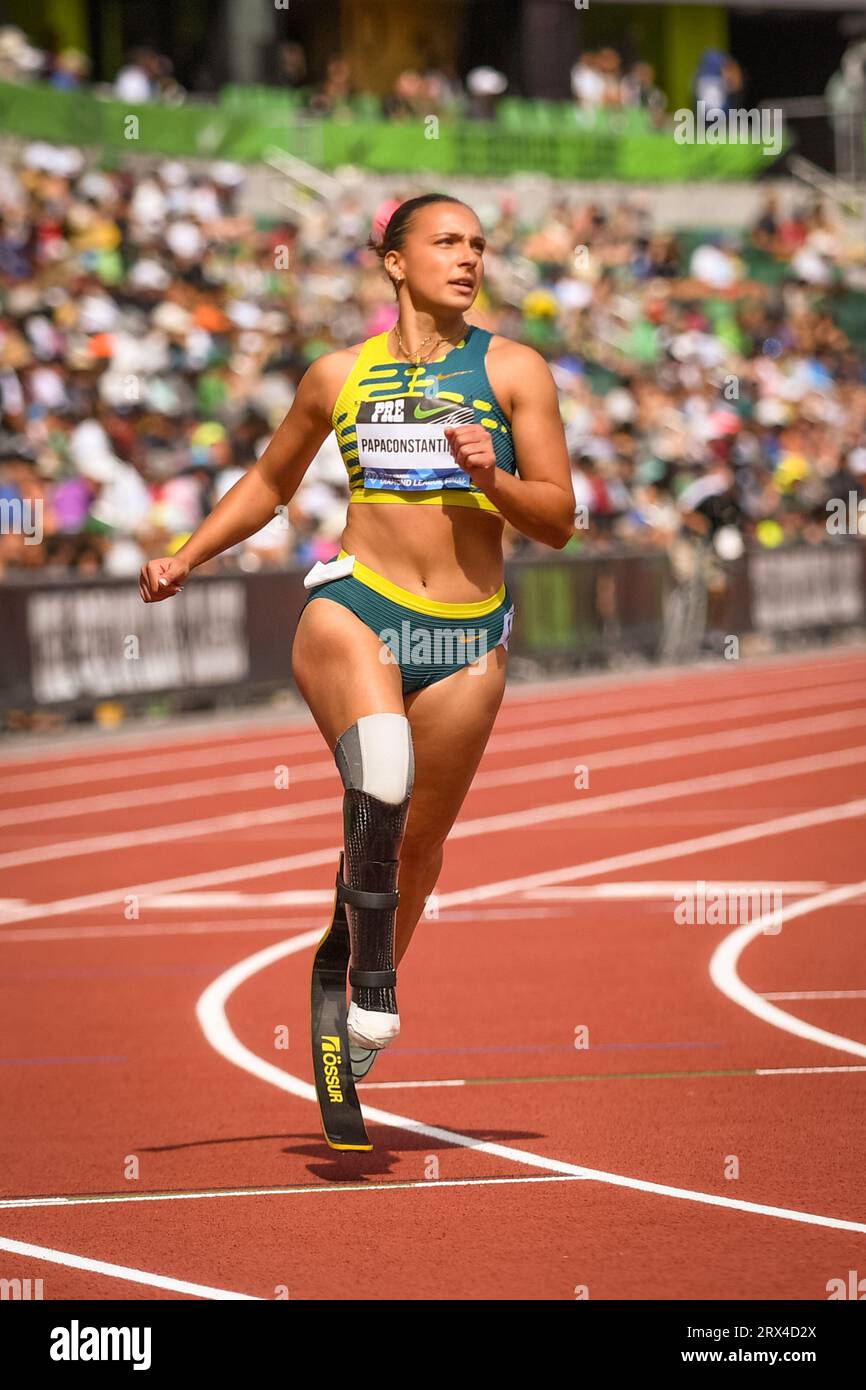 Marissa Papaconstantinou (CAN) finished fifth the 100m para in 13.42 at the Diamond League Championships at The Pre-Classic on Sunday September 17, 20 Stock Photo