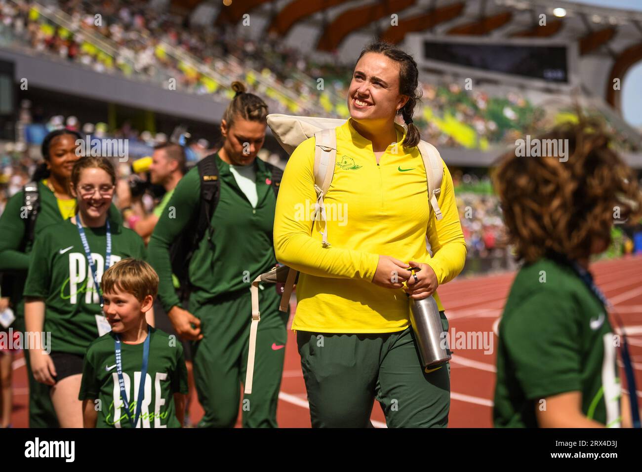 Jorinde Van Klinken (NED) enters the field for the women’s discus at the Diamond League Championships at The Pre-Classic on Sunday September 17, 2023, Stock Photo