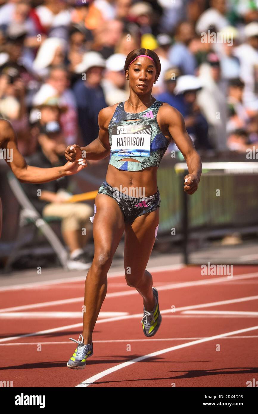 Kendra Harrison (USA) finished third the women’s 100m hurdles in 12.44 at the Diamond League Championships at The Pre-Classic on Sunday September 17, Stock Photo