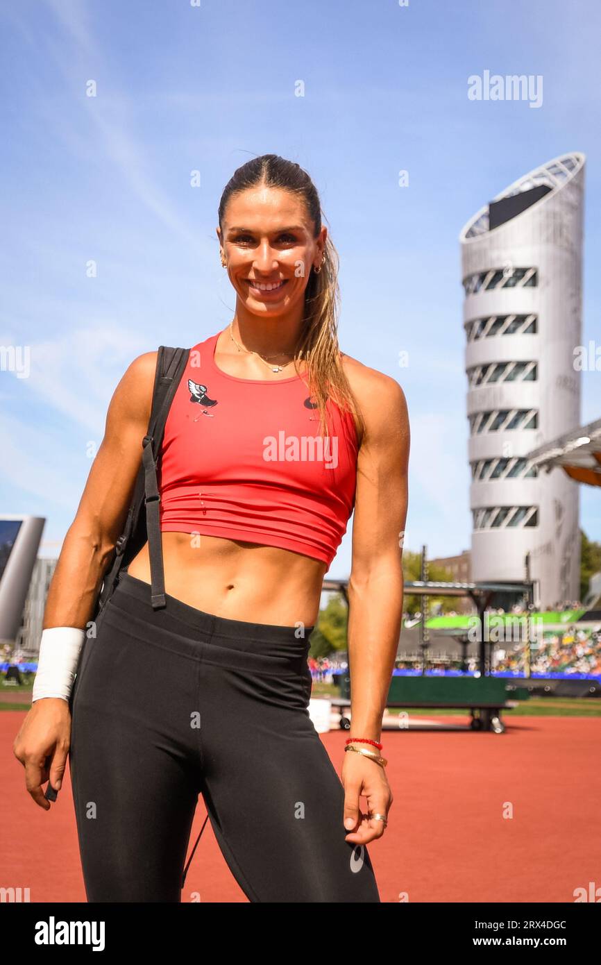 Valarie Allman (USA) wins the women’s discus with a throw of 225-2 (68.66 m) at the Diamond League Championships at The Pre-Classic on Sunday Septembe Stock Photo