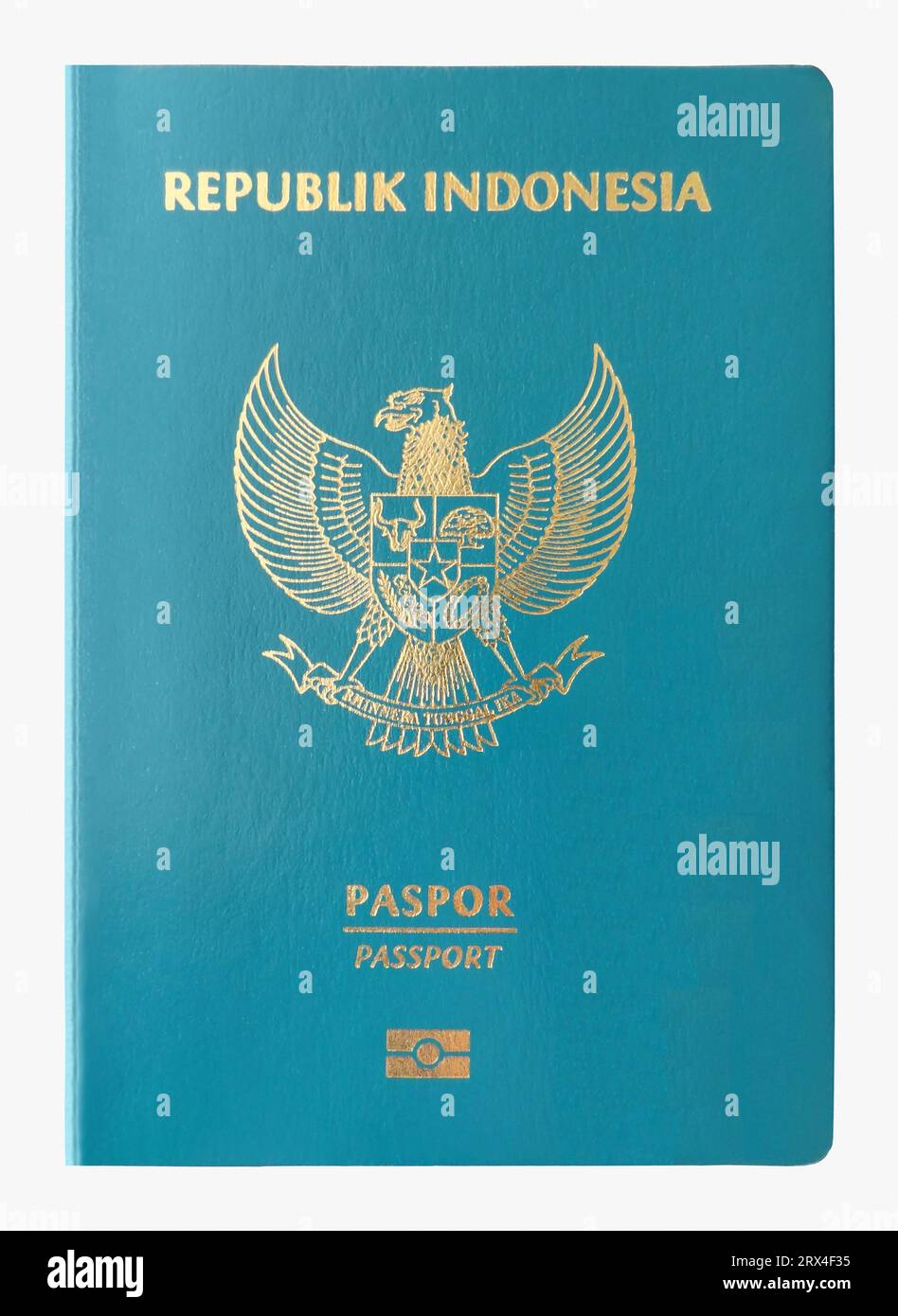 Closeup on an Indonesian passport isolated on a white background Stock