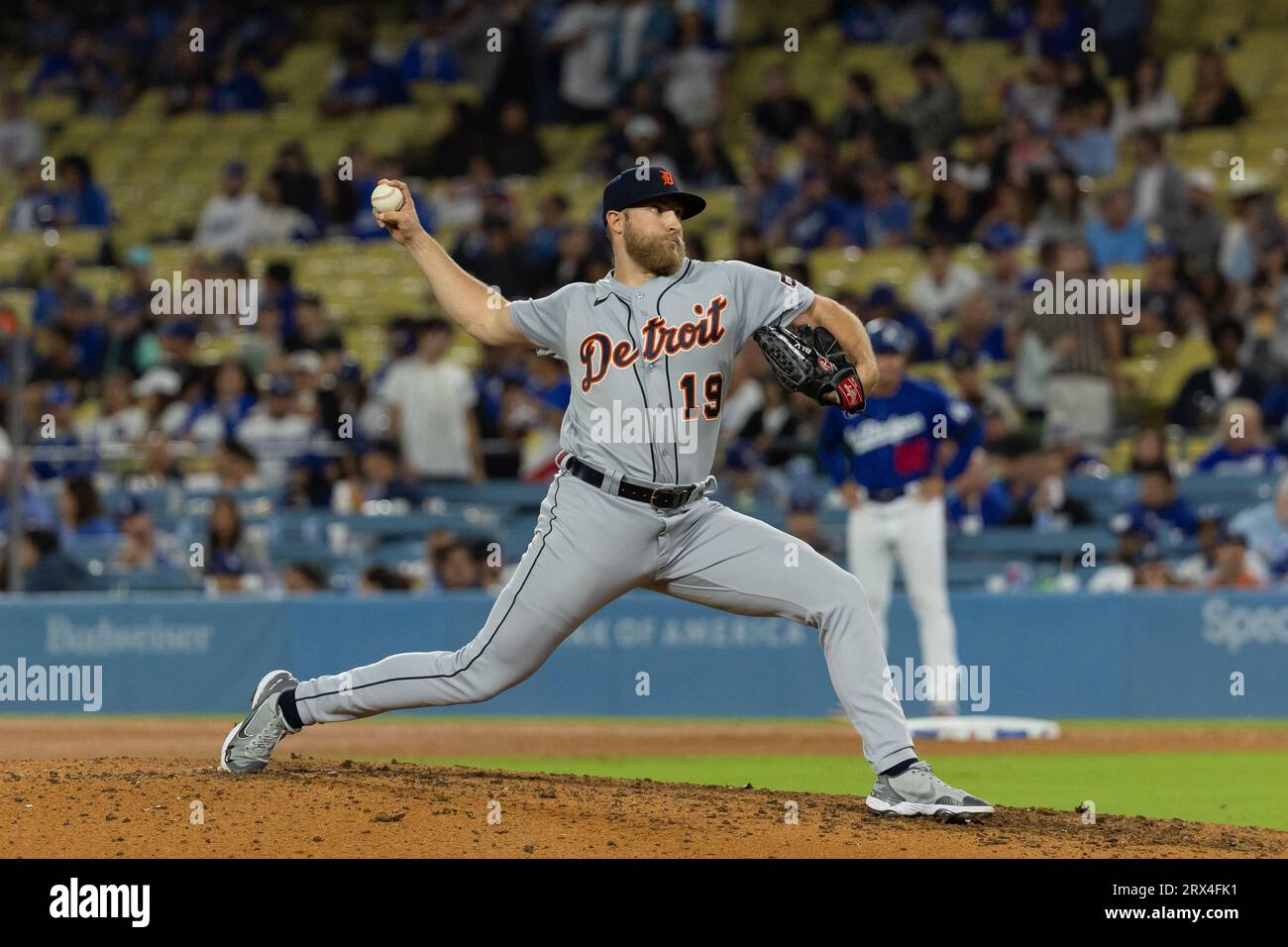 Los Angeles, United States. 18th Sep, 2023. Detroit Tigers relief pitcher Will  Vest (19) throws in the eighth inning against the Los Angeles Dodgers  during a baseball game, Monday, Sept. 18, 2023