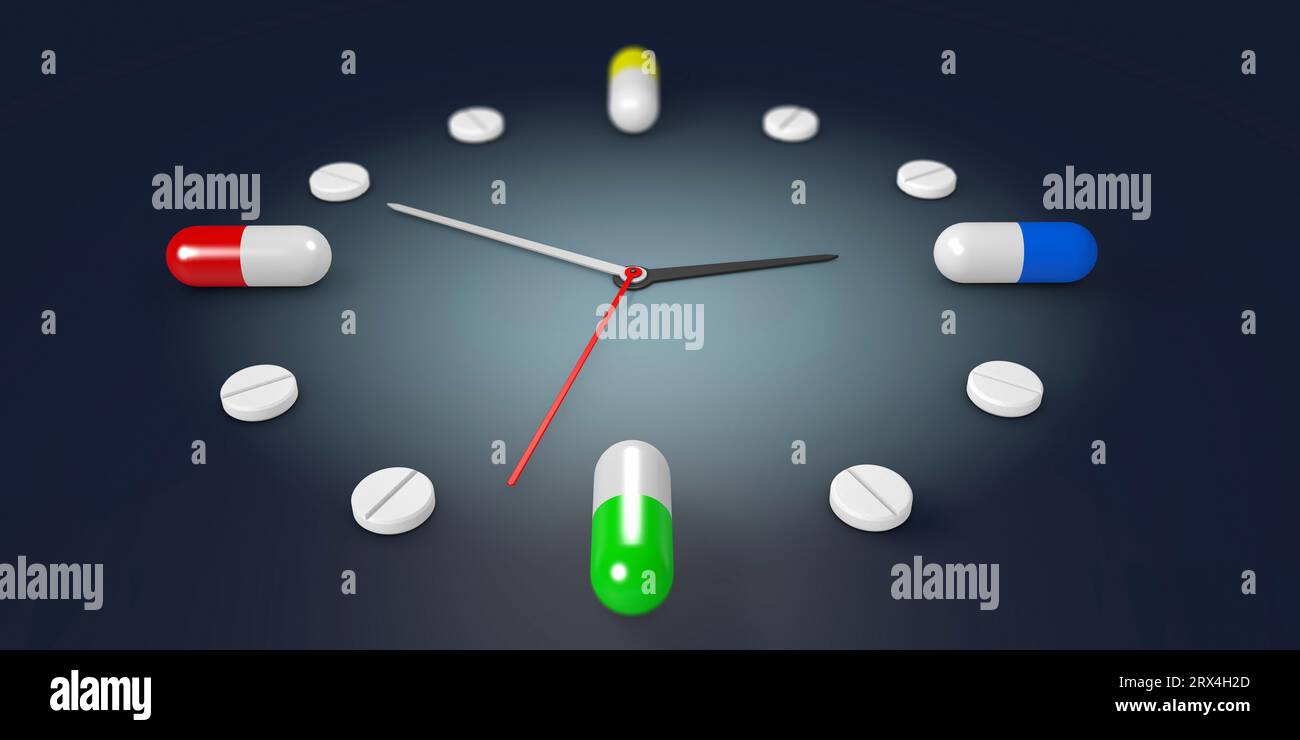 Medication clock, conceptual illustration Stock Photo Alamy
