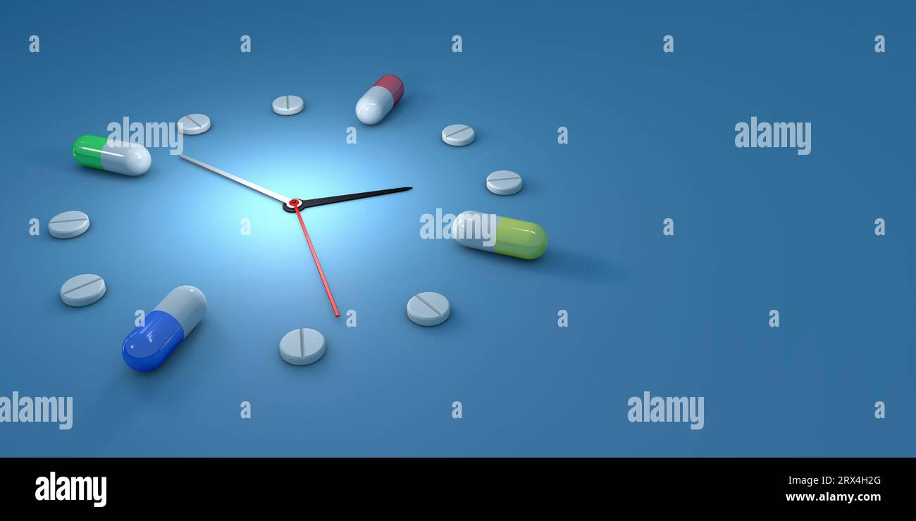 Medication clock, conceptual illustration Stock Photo Alamy