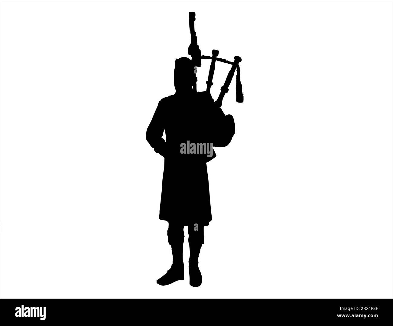 Bagpipe player silhouette vector art white background Stock Vector