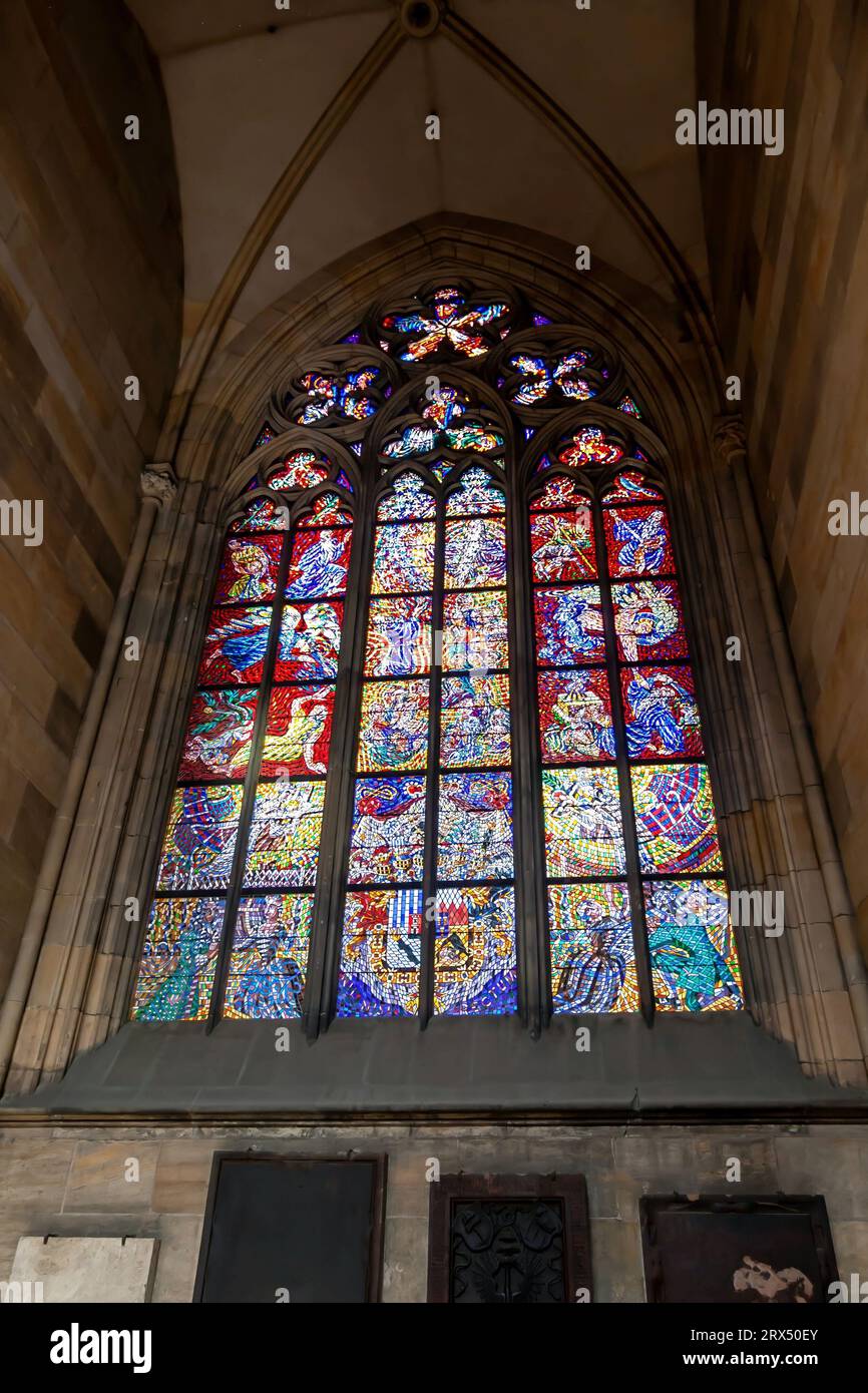 Stained glass window in the St. Vitus Cathedral, Prague Stock Photo Alamy