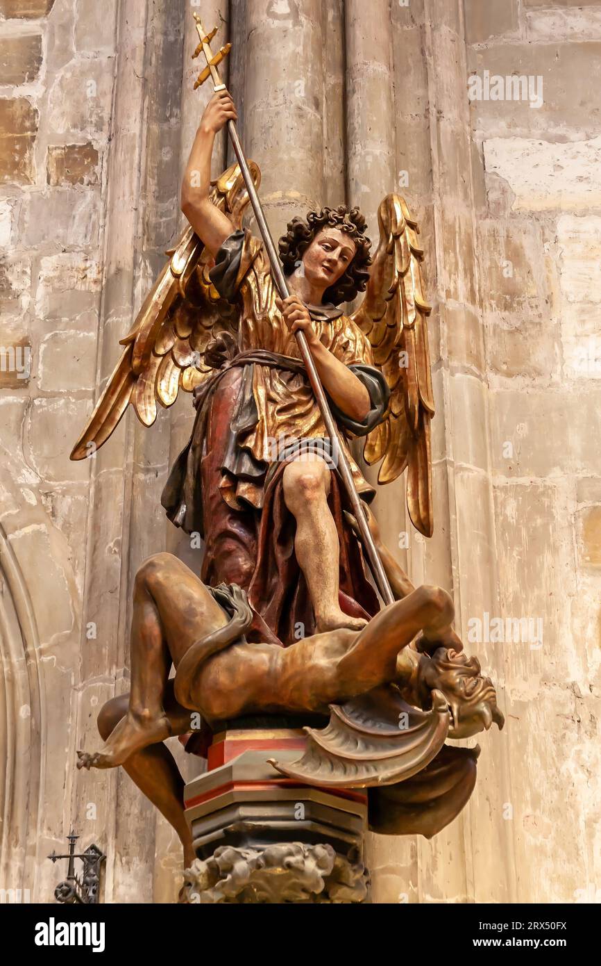 The Archangel Michael sculpture, St. Vitus Cathedral,  Prague Stock Photo