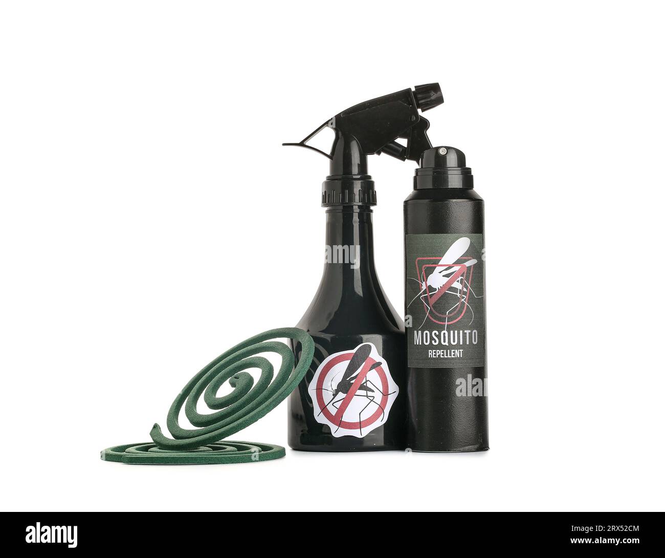 Mosquito repellent products on white background Stock Photo - Alamy