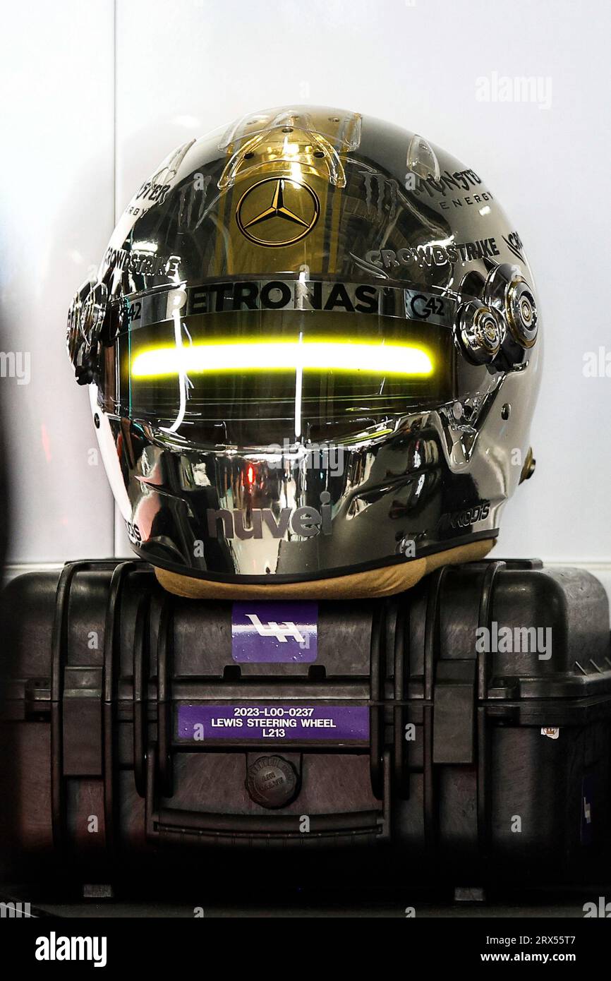 Suzuka, Japan. 23rd Sep, 2023. Helmet of 44 Lewis Hamilton (GBR, MercedesAMG Petronas F1 Team