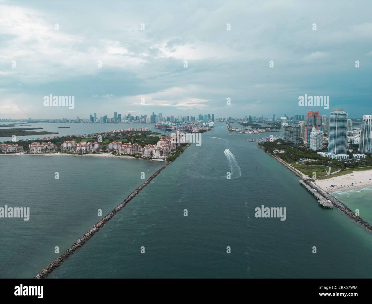 Curated visual reference: Best Ocean View Luxury Apartments In Miami Reference: Fisher Island Skyline With Buildings Seen From Bay In South