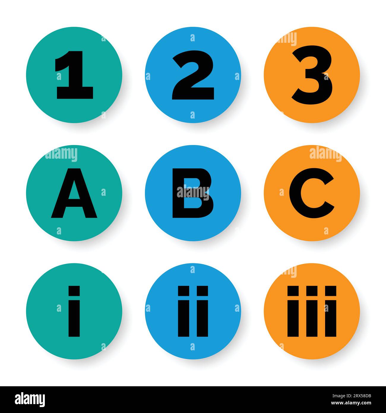 Vector illustration of alphabet letters abc and numbers in a different ...