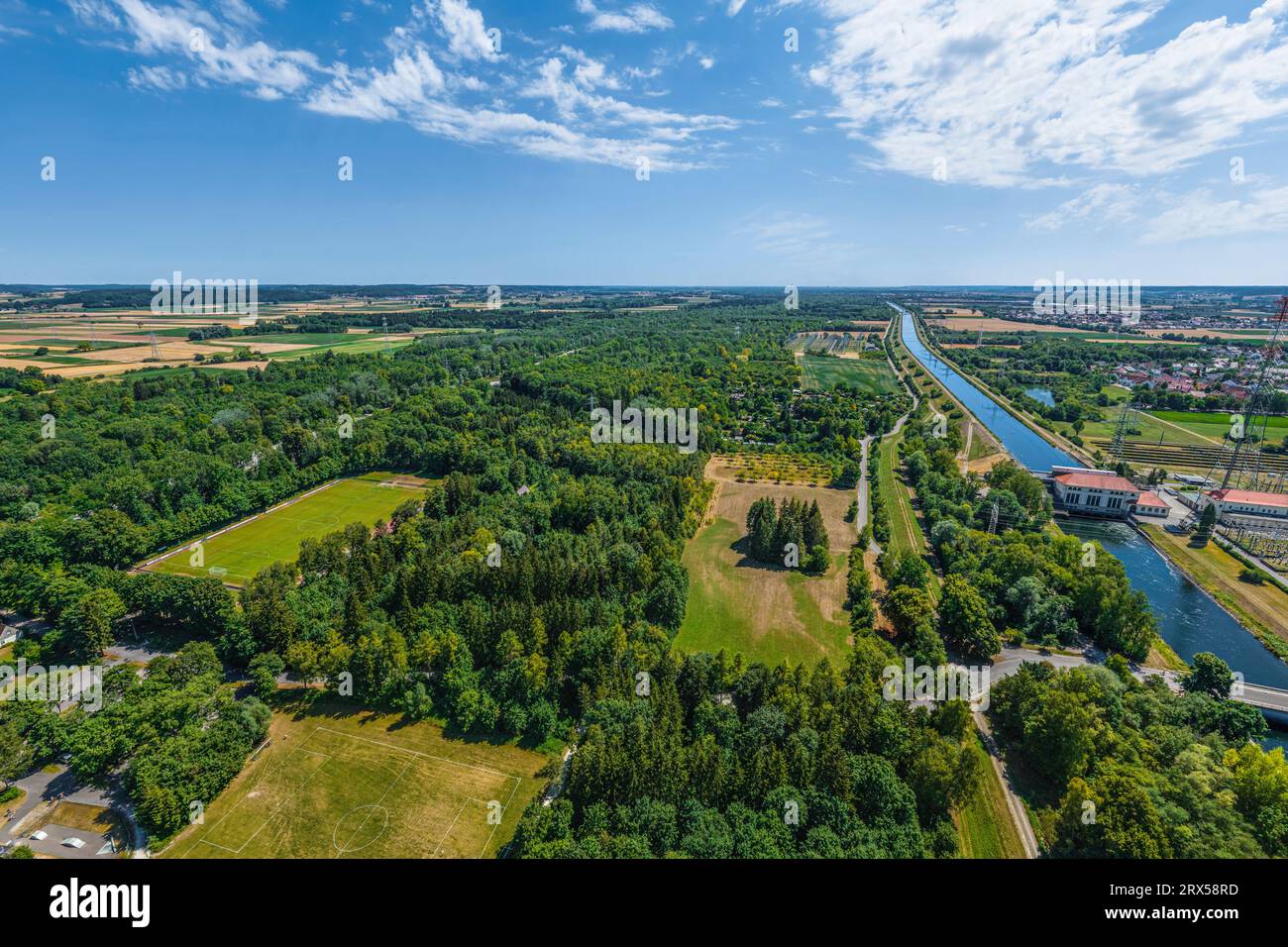 The Lech valley around Meitingen in nortehrn swabia from above Stock Photo