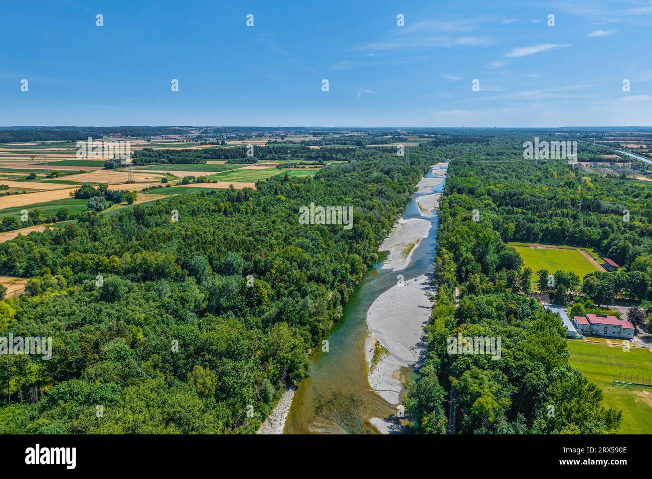 The Lech valley around Meitingen in nortehrn swabia from above Stock Photo