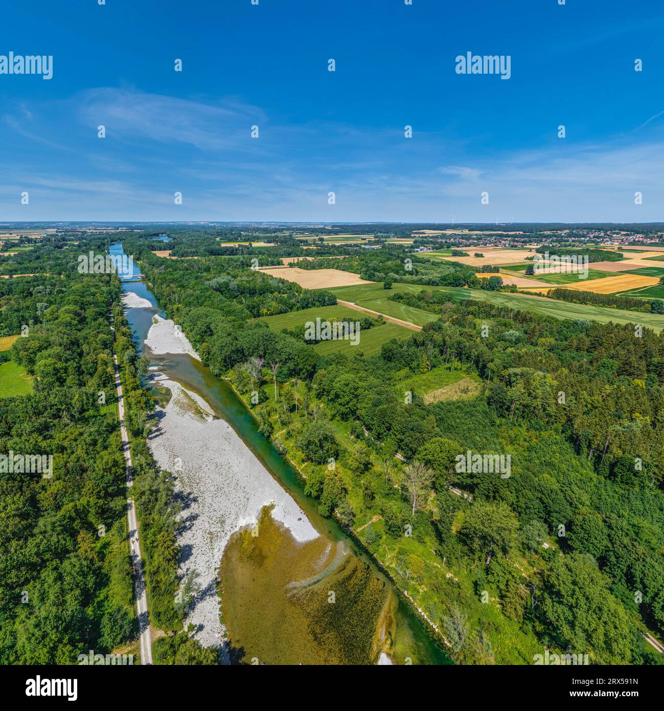 The Lech valley around Meitingen in nortehrn swabia from above Stock Photo