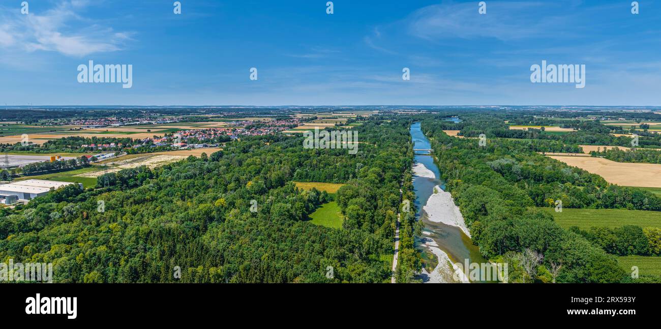 The Lech valley around Meitingen in nortehrn swabia from above Stock Photo