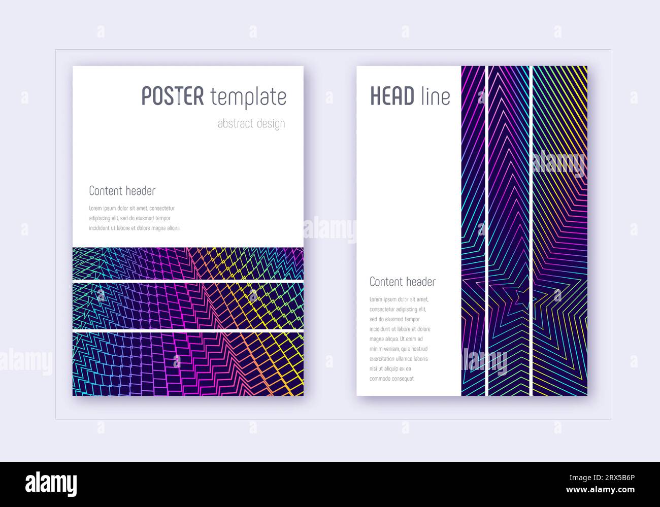 Geometric cover design template set. Rainbow abstract lines on dark