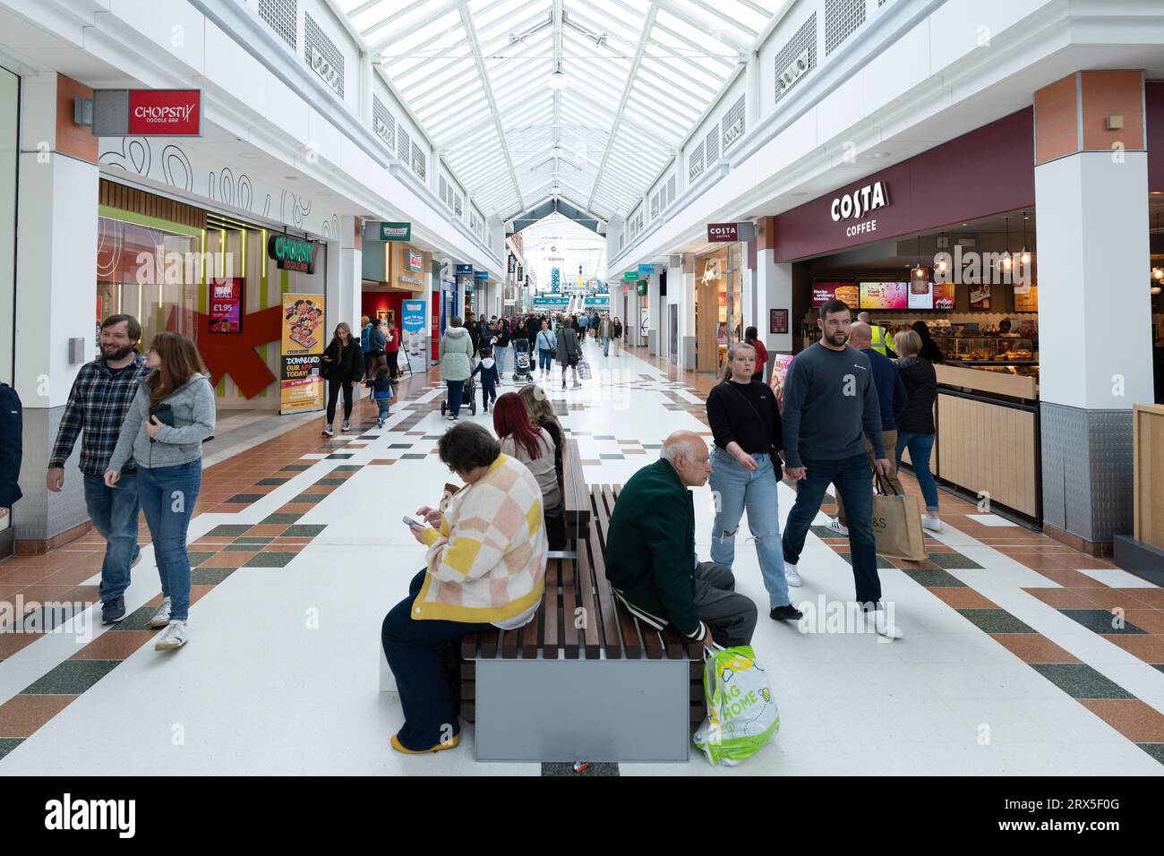 Interior view of The Centre Livingston shopping mall in retail park at